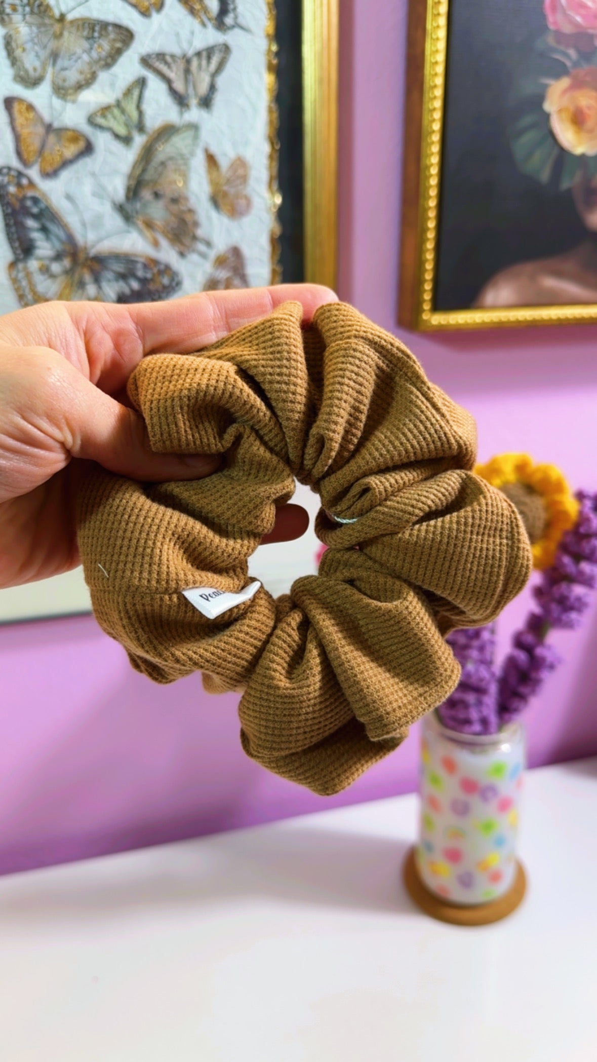 Caramel Waffle Knit Handmade XL Scrunchie