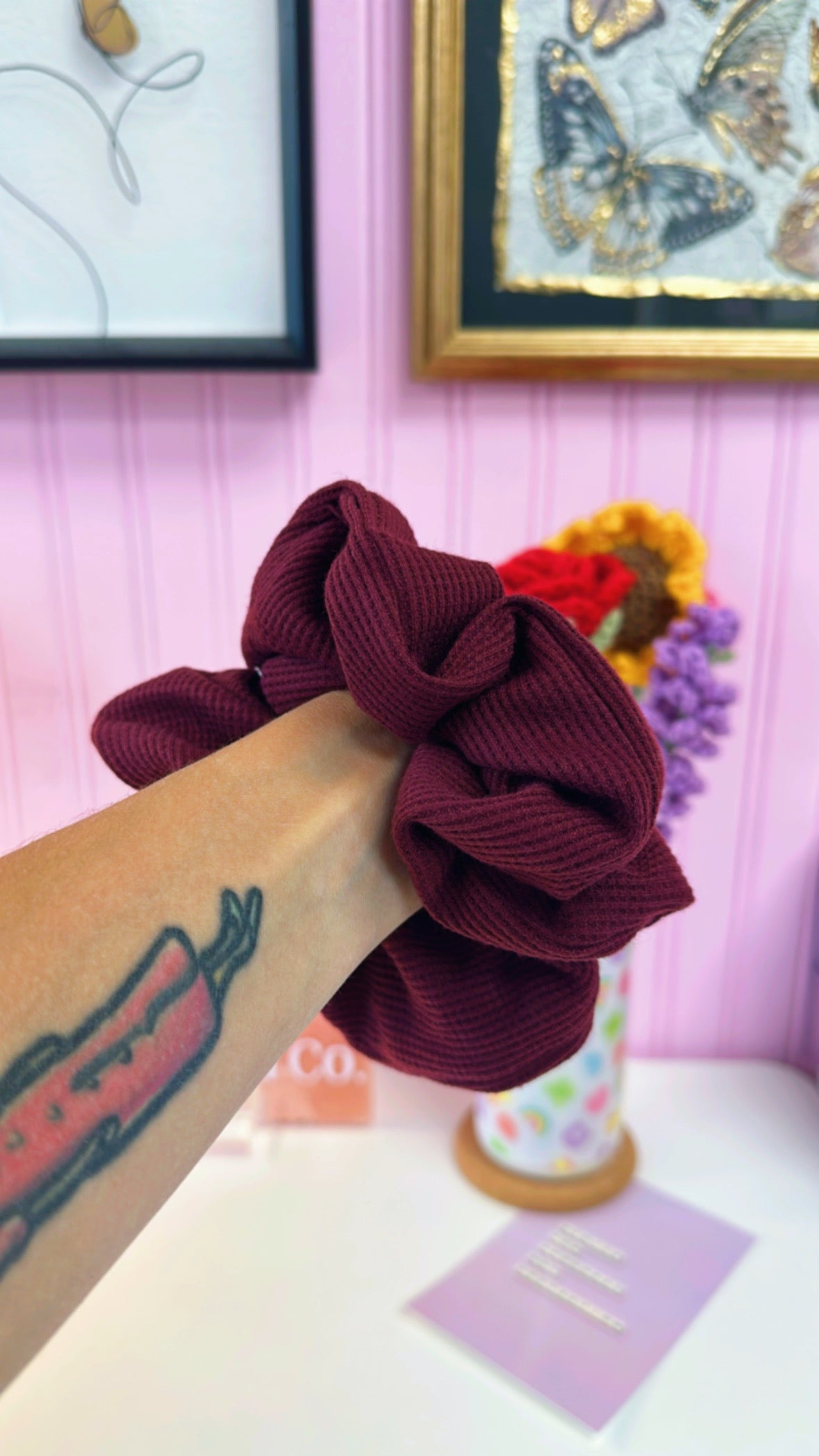 Cranberry Waffle Knit XL Scrunchie