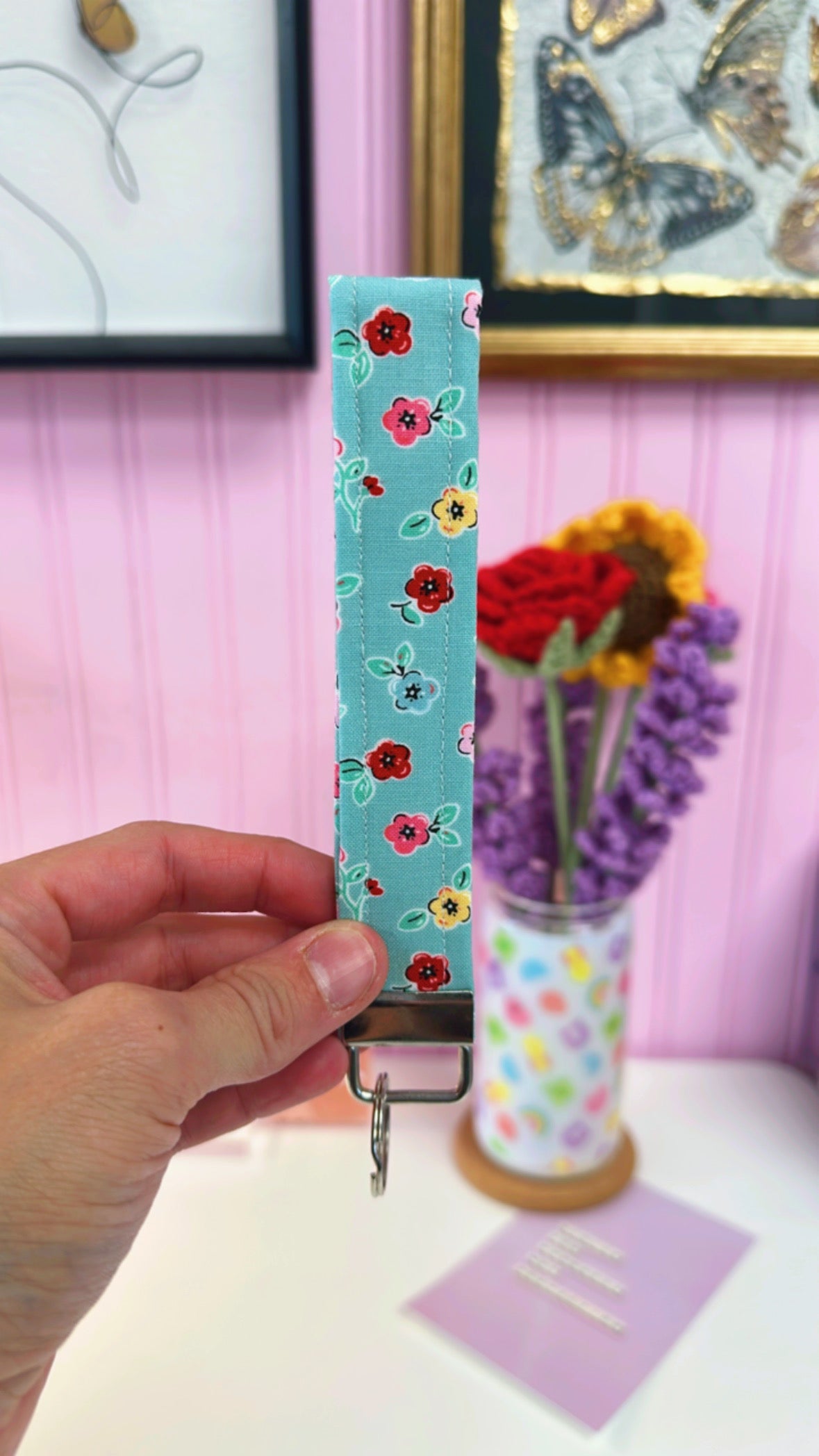 Teal Blossom Keychain Wristlet