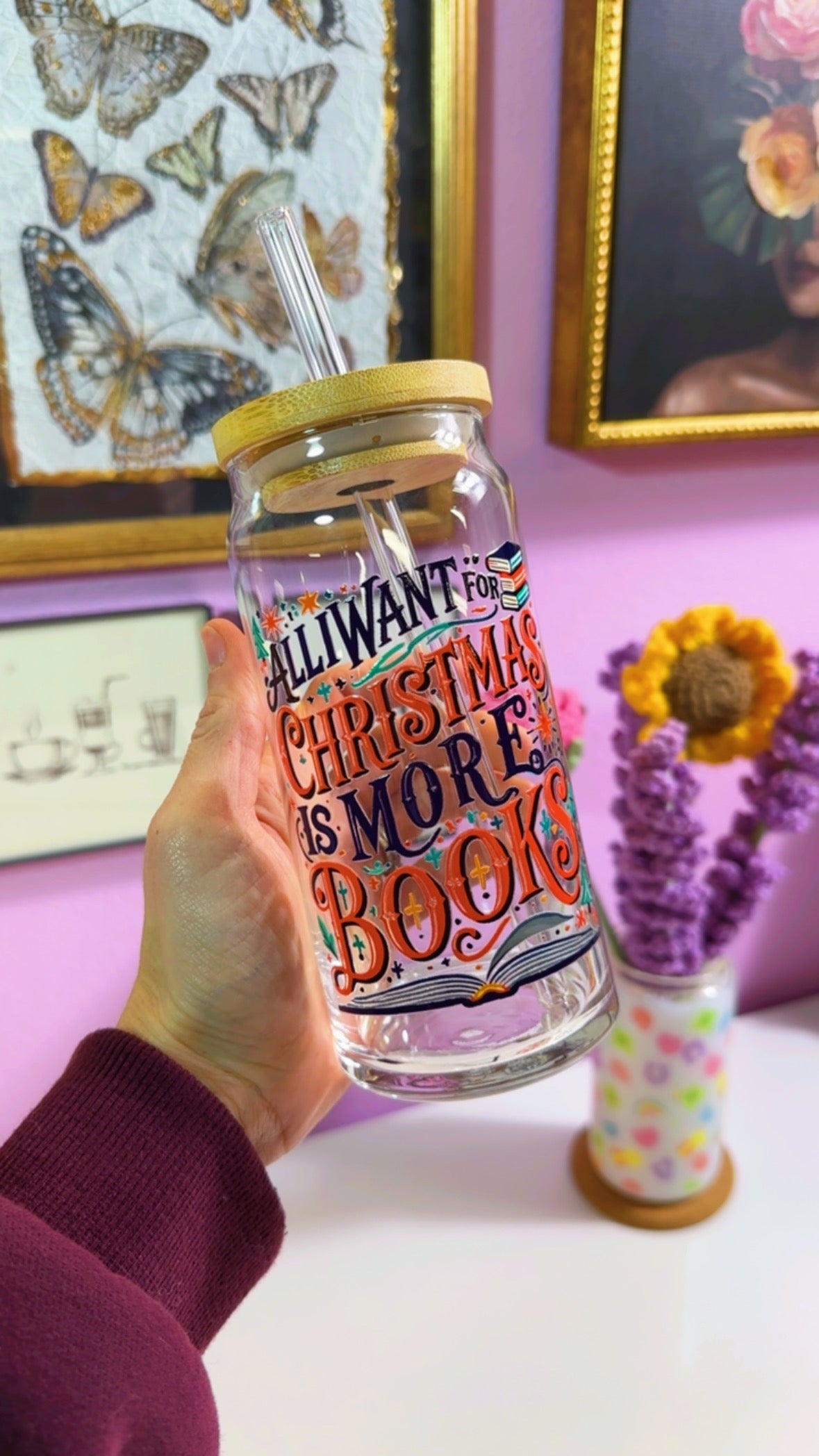 All I want for Christmas is Books 20 oz Glass Can