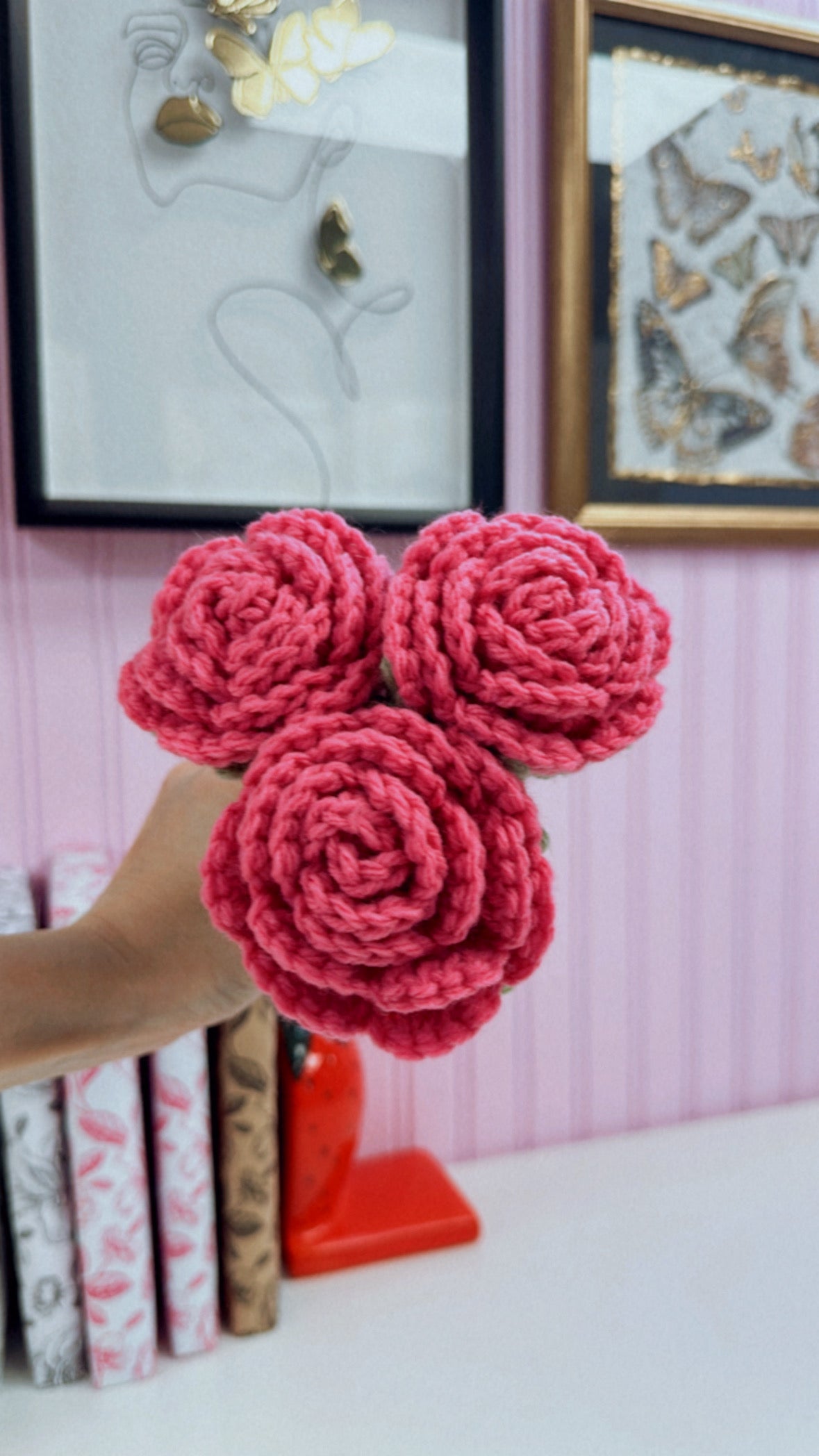 Crochet Pink Rose Flower (1)