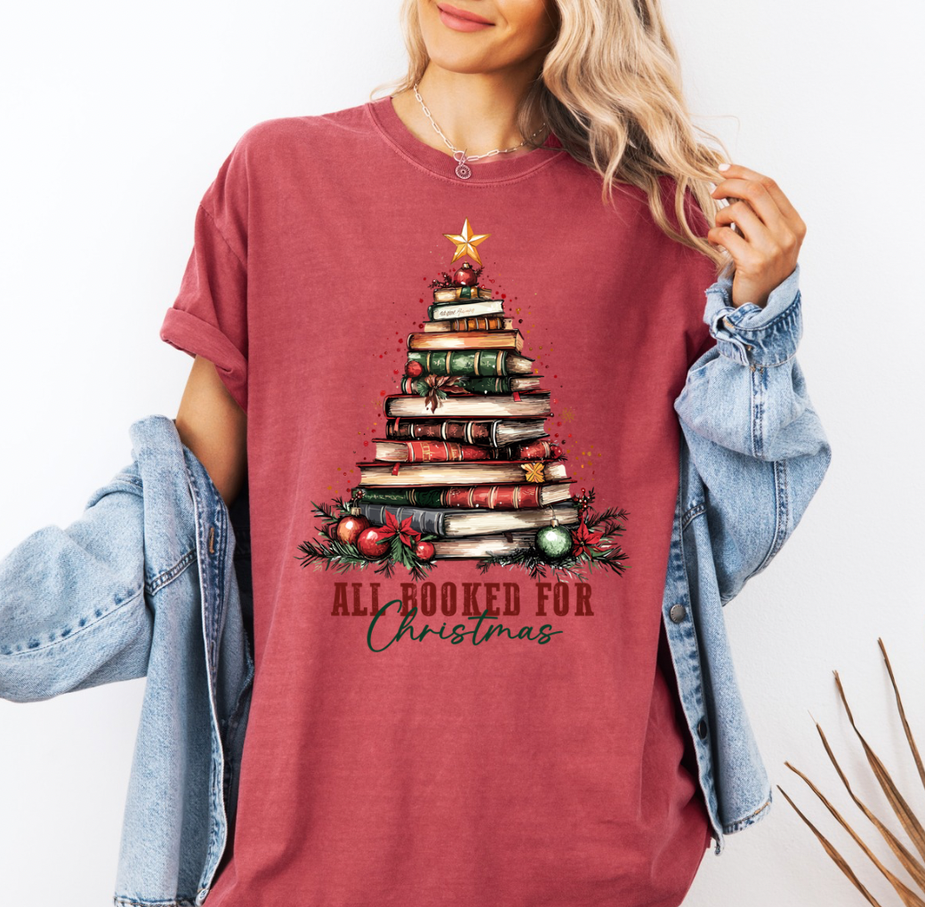 Christmas is Booked T-shirt (Crimson)