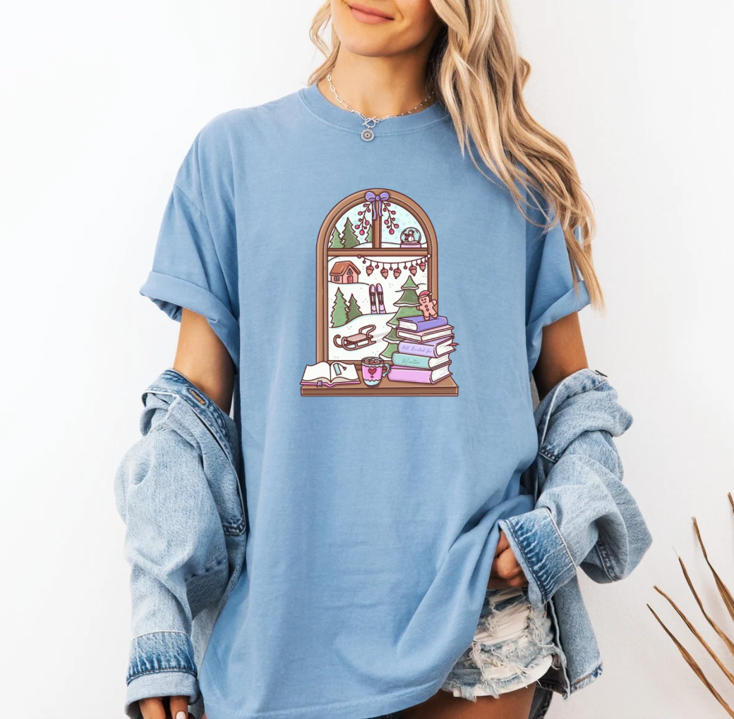 Bookish Windowsill T-shirt (Light Blue)