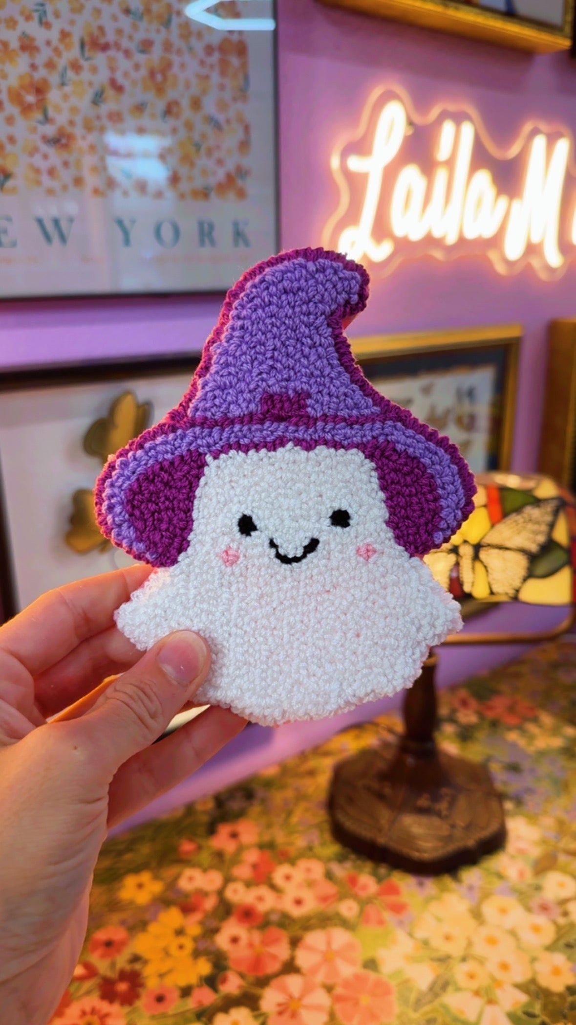 Purple Hat Ghost Mug Rug Coaster