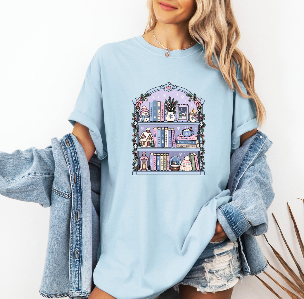 Winter Book-self T-shirt (Light Blue)