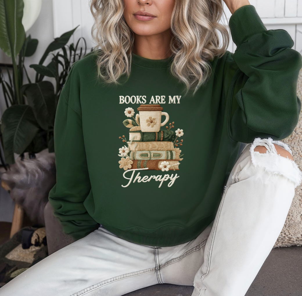 Books are My Therapy Crewneck (Forest)