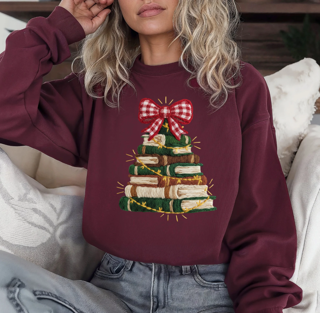 Bookish Christmas Tree Crewneck (Maroon)
