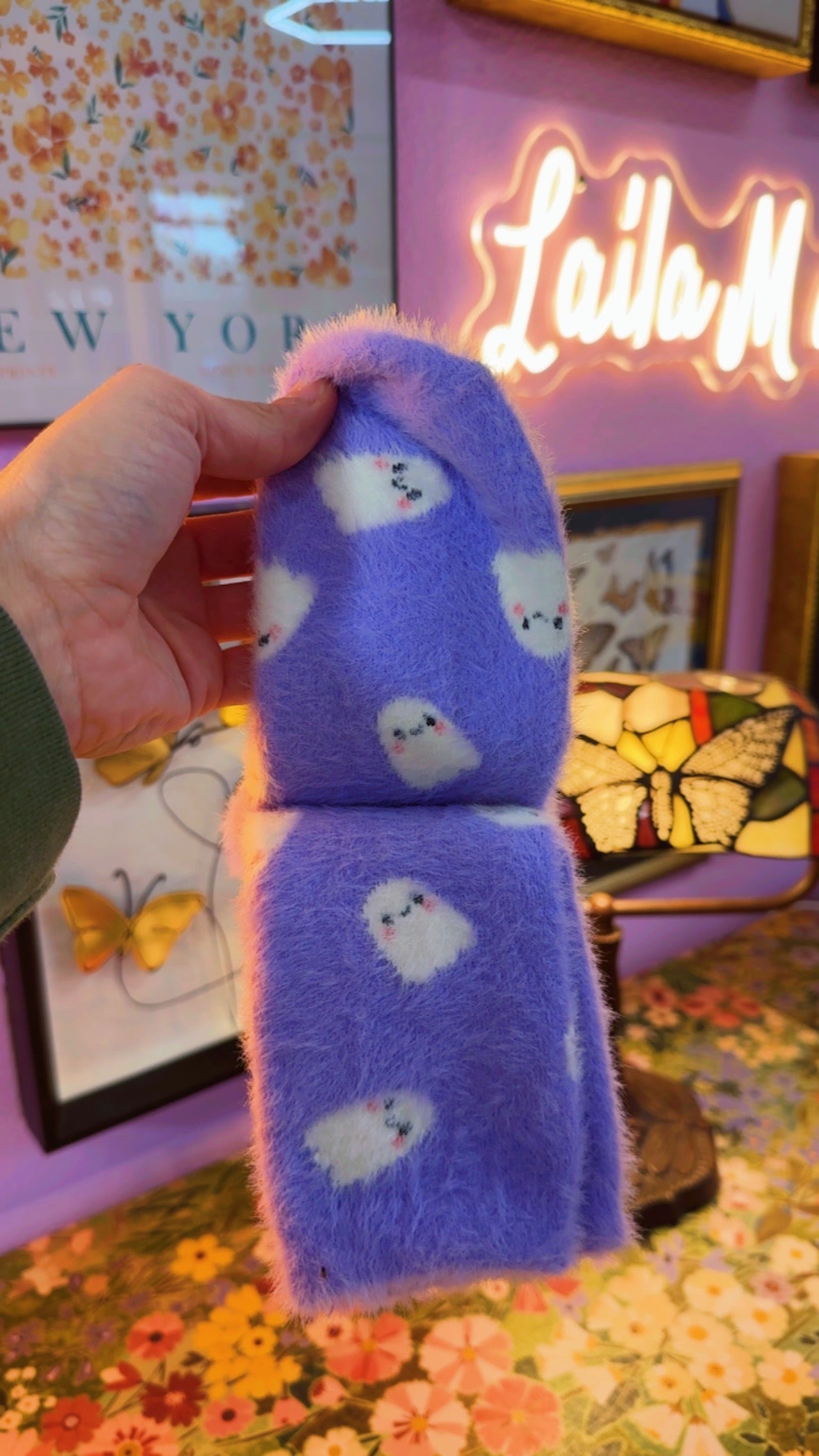 Purple Ghostie Fuzzy Socks
