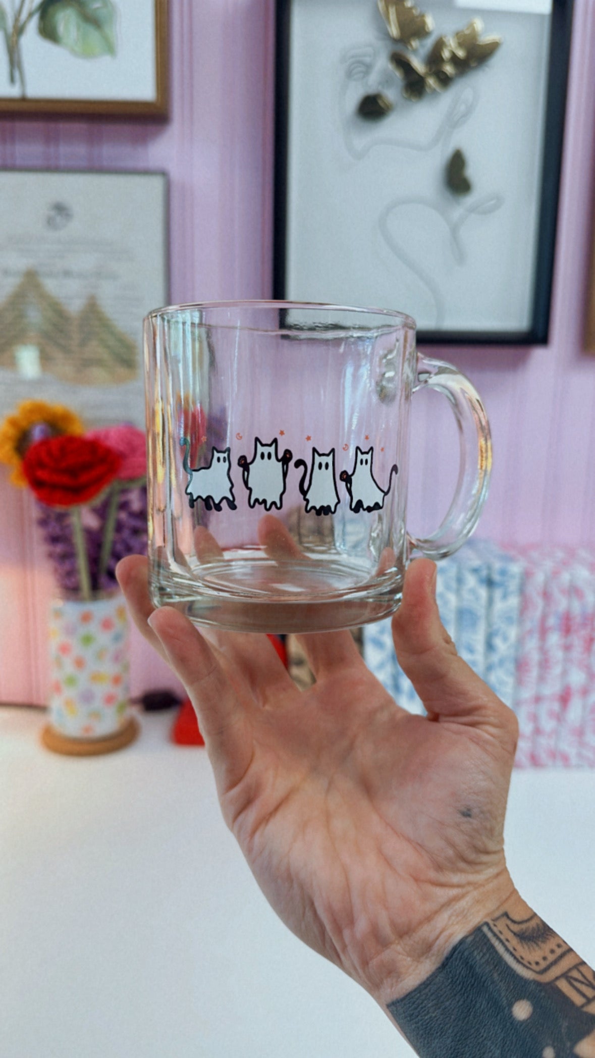 Cat Ghosts 13oz Glass Mug