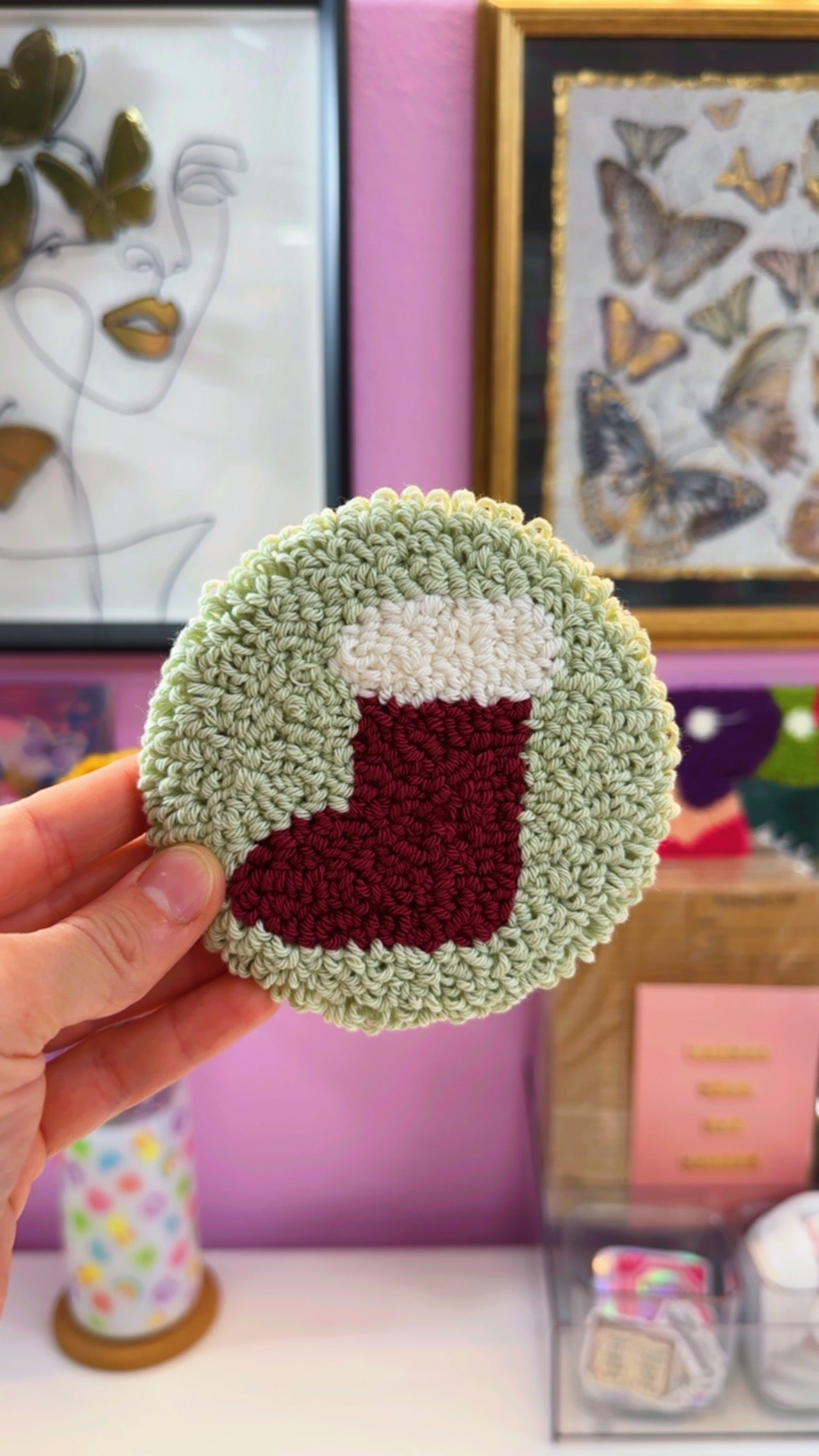 Holiday Stocking (Sage) Handmade Coaster