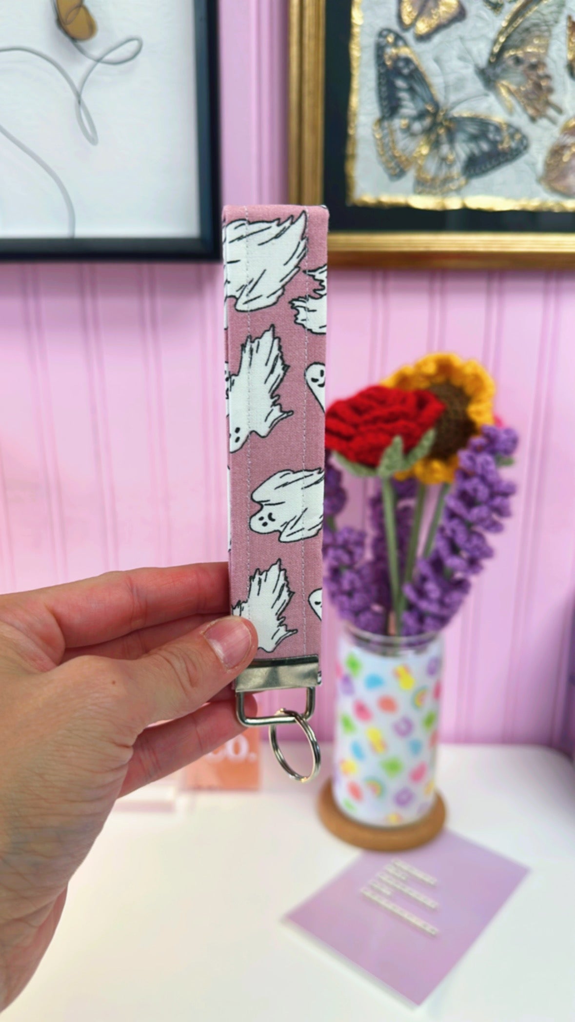 Pink Ghost Keychain Wristlet