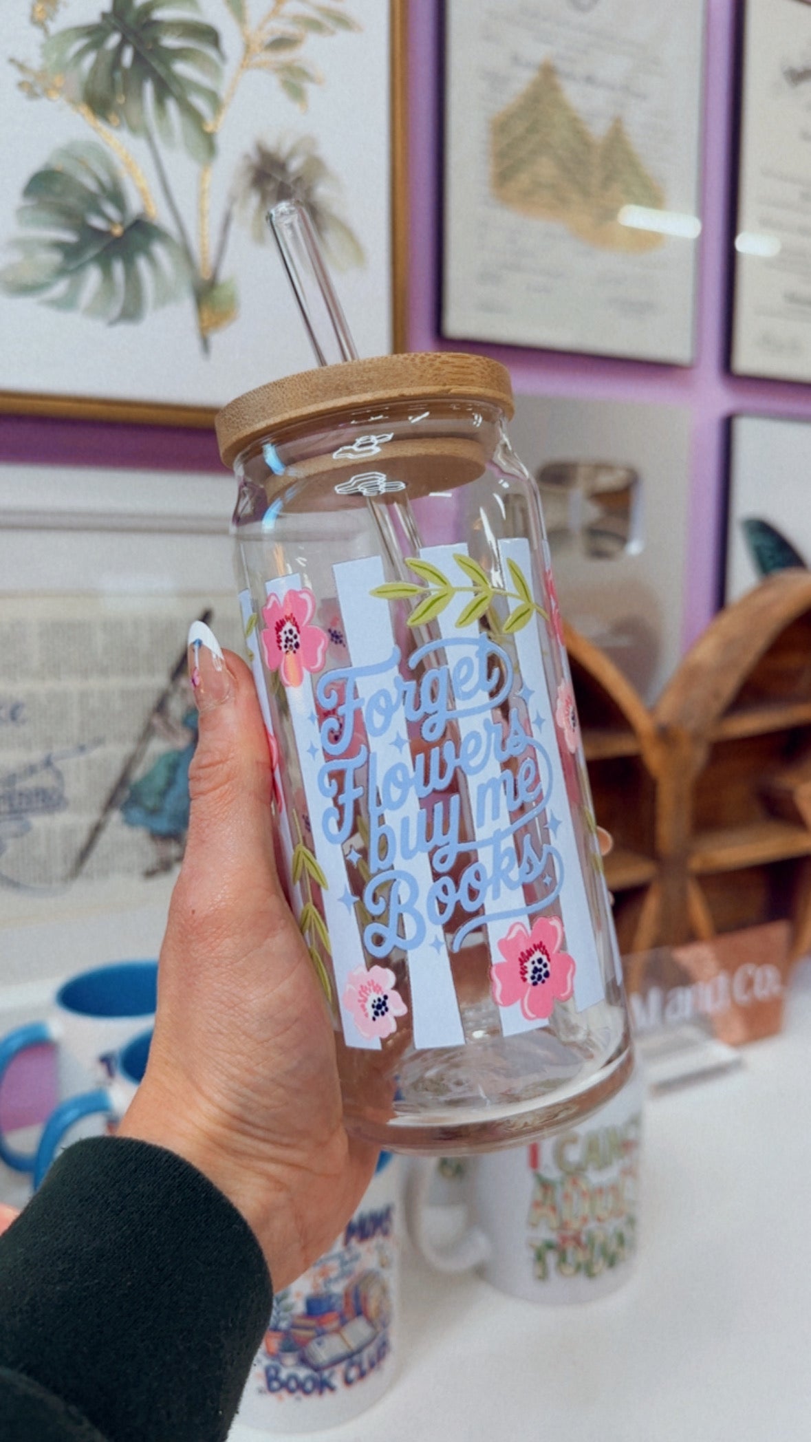 Forget Flowers Buy Me Books 20 oz Glass