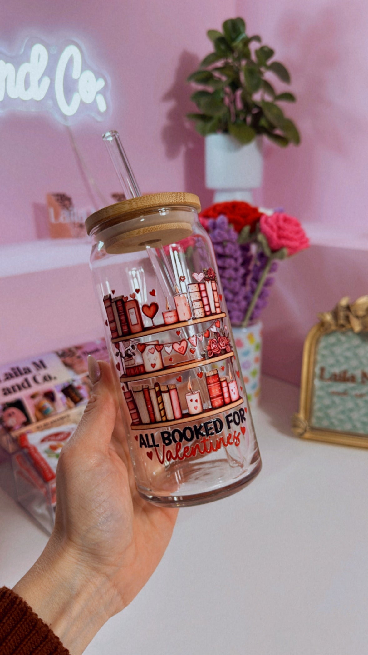 Valentine’s is Booked 20 oz Glass Can