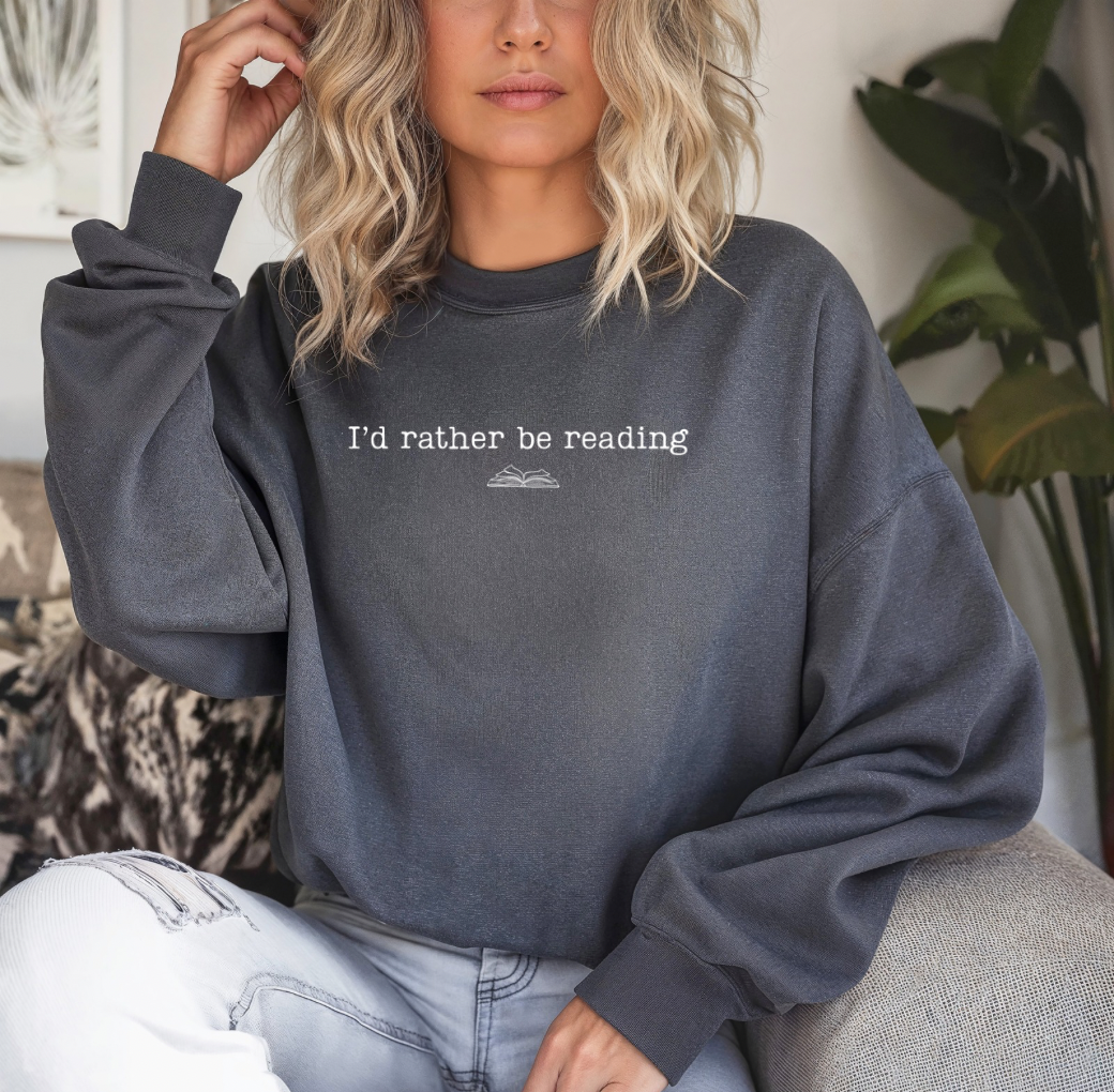 I Rather Be Reading Crewneck (Heather Grey)