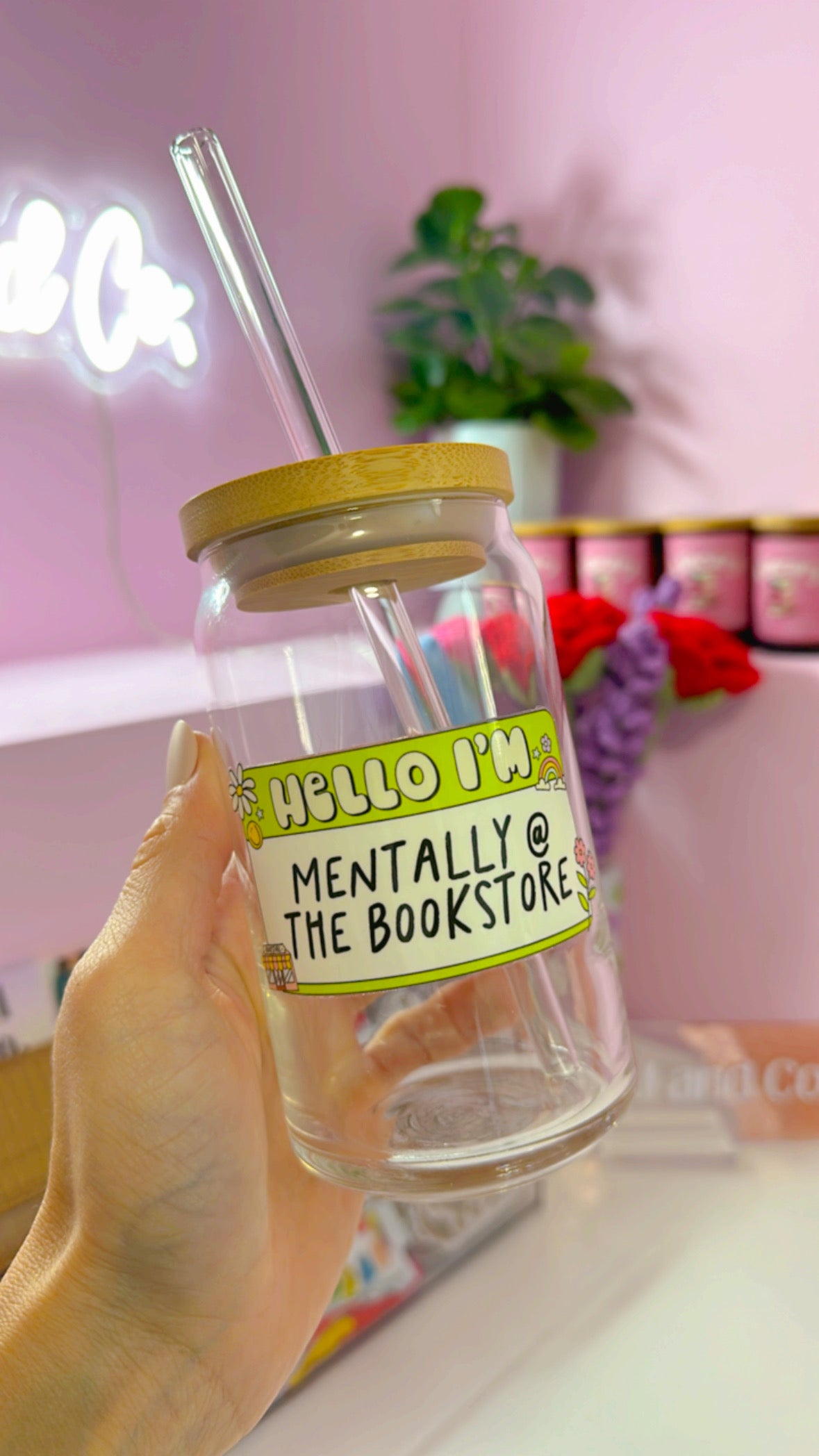 Mentally at the Bookstore 16 oz Glass Can