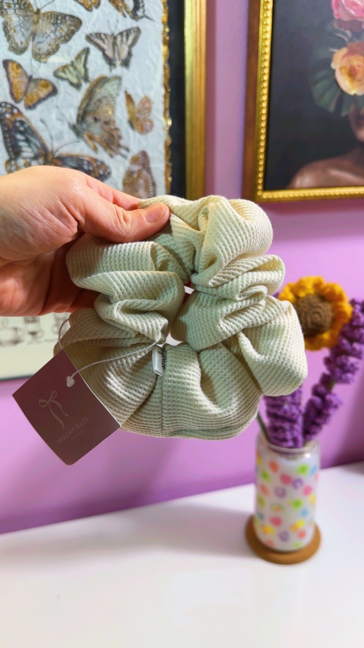 Oatmeal Waffle Knit Handmade XL Scrunchie