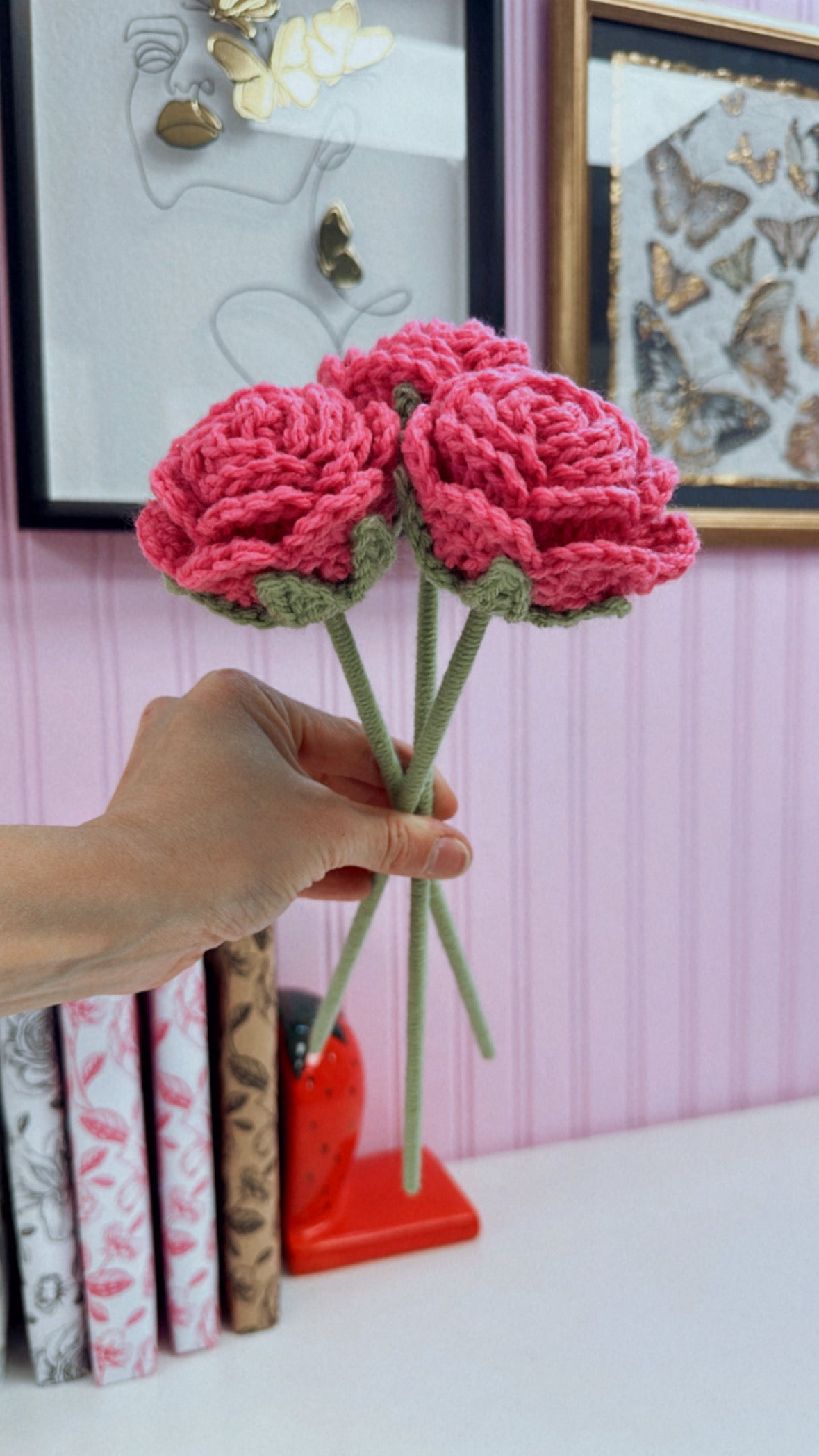 Crochet Pink Rose Flower (1)