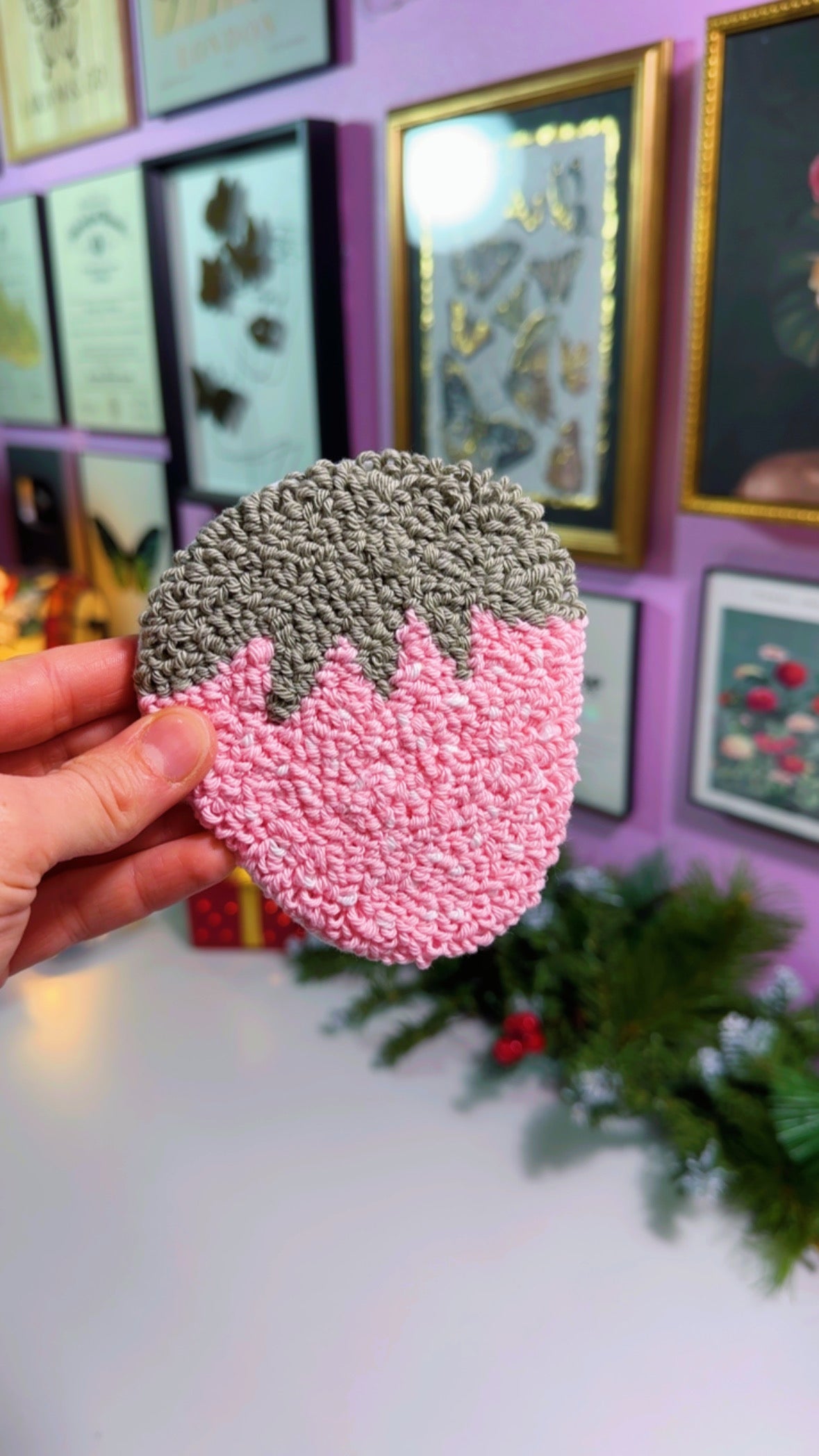 Pink Strawberry Handmade Coaster