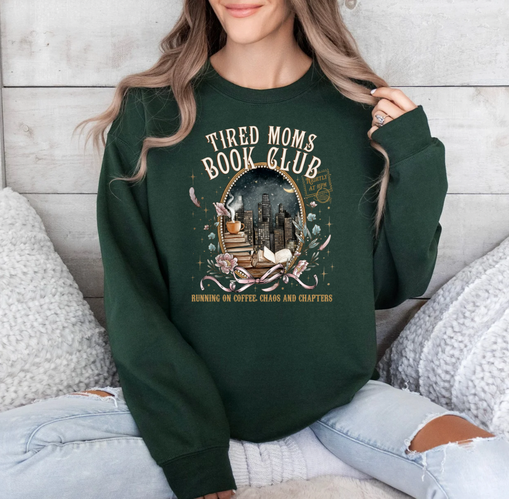 Tired Mom Bookclub Crewneck (Forest)