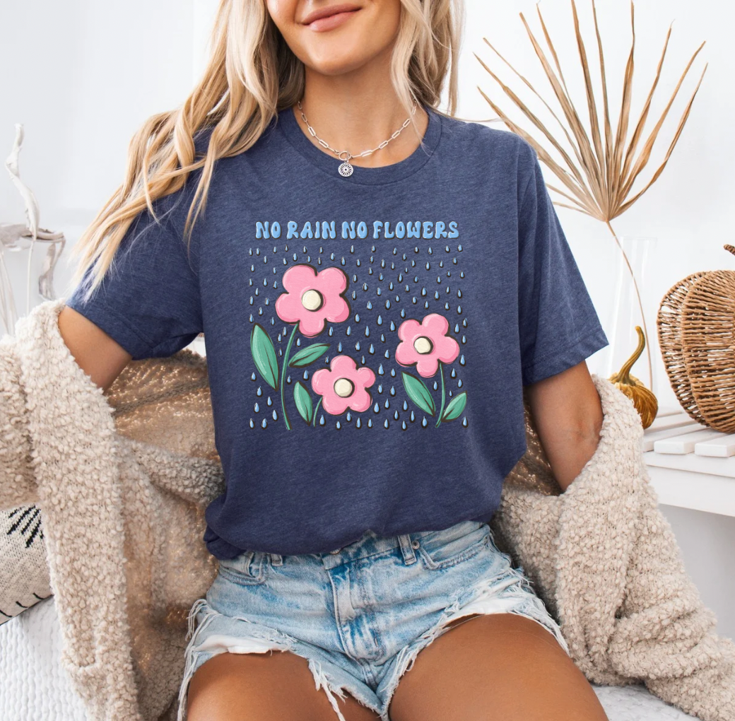 No Rain No Flowers T-shirt (Heather Navy)