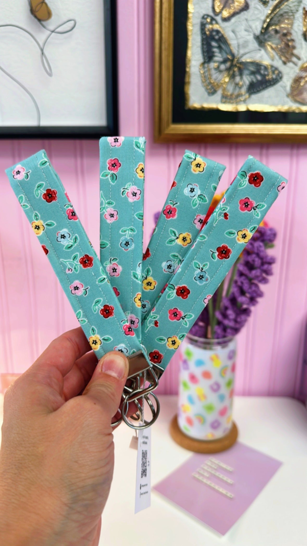 Teal Blossom Keychain Wristlet