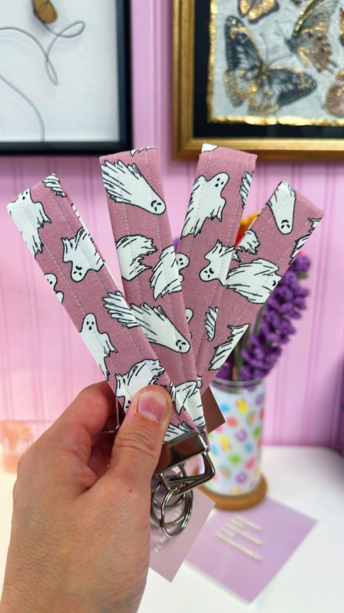Pink Ghost Keychain Wristlet