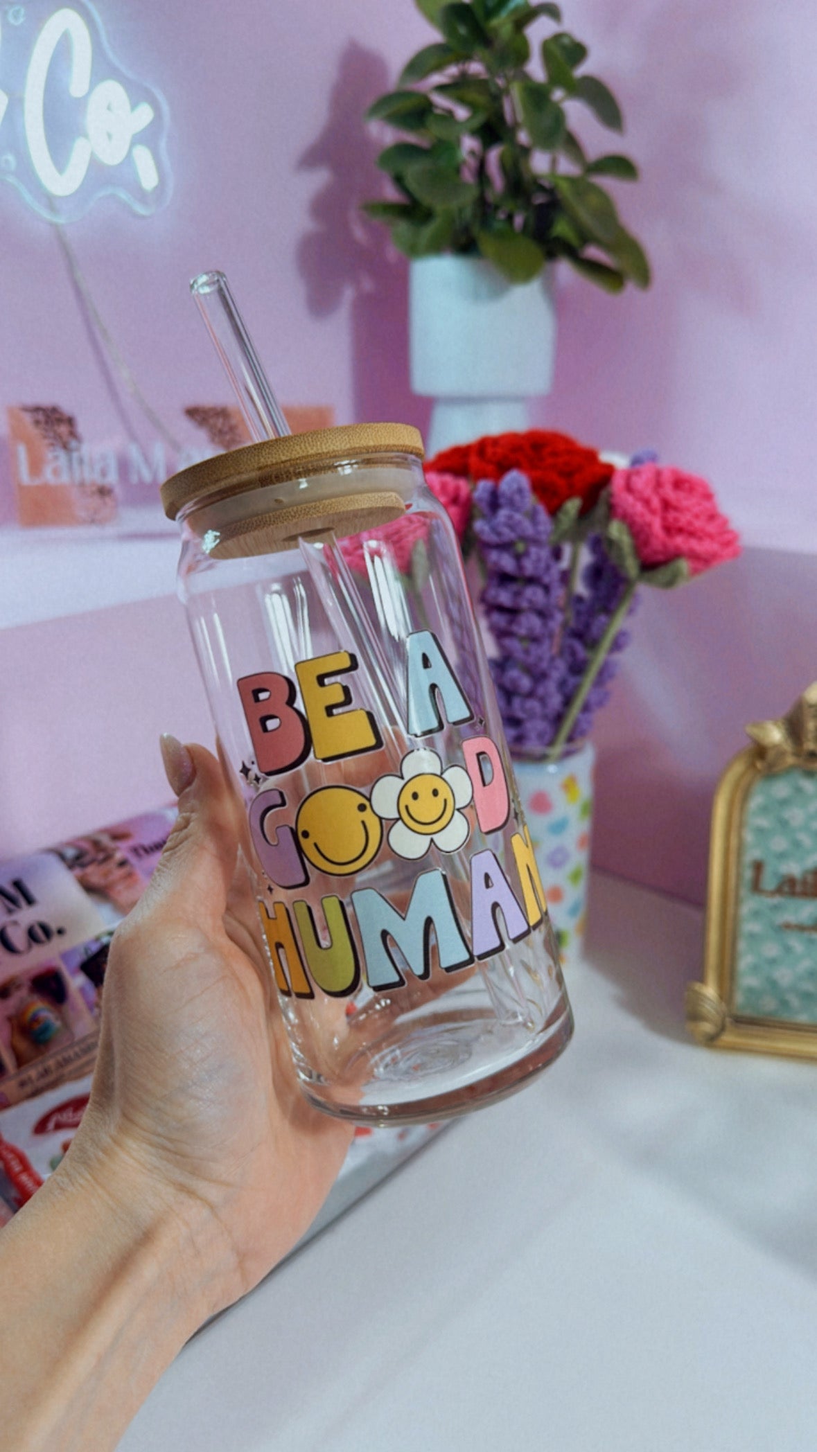 Be a Good Human 20 oz Glass Can
