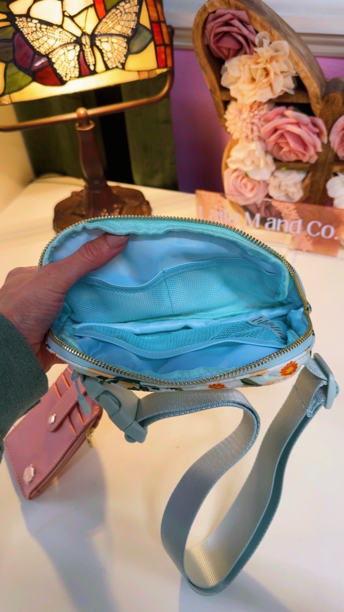Light Blue Floral Belt Bag & Wallet Set