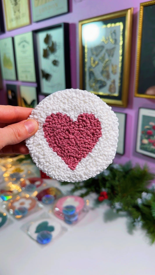 Dark Pink Heart Handmade Coaster