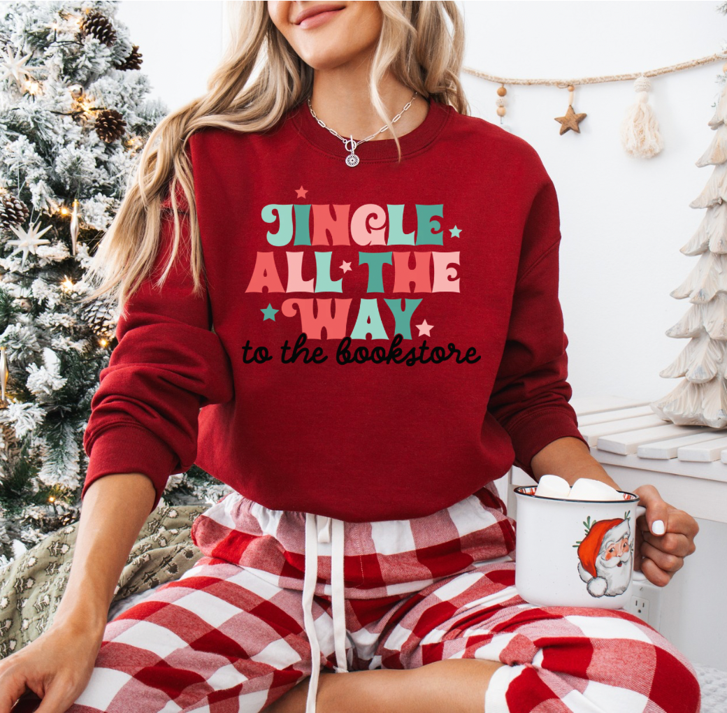 Jingle all the Way to the Bookstore Crewneck (Dark Red)