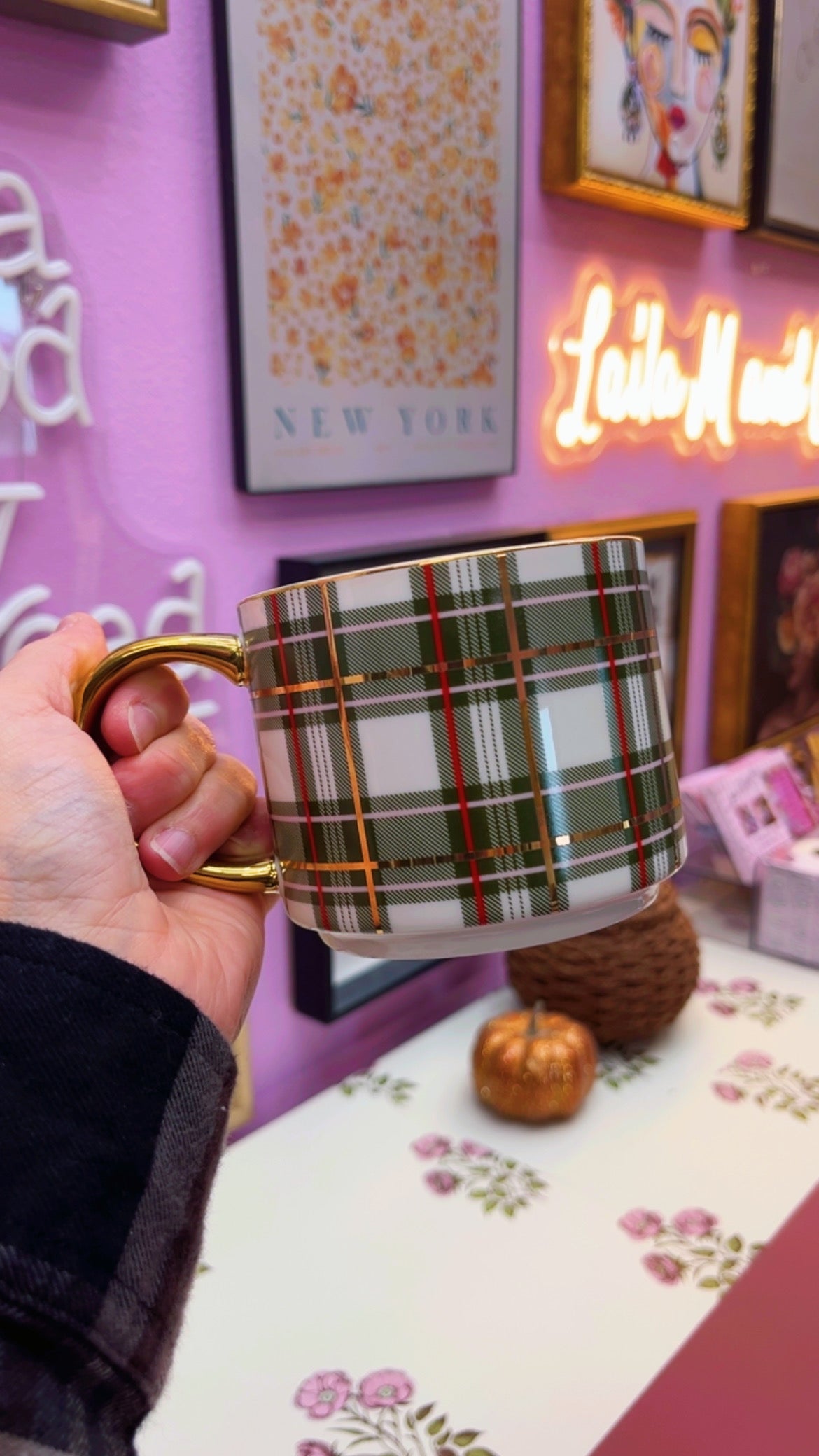 Green Plaid Coffee Mug (14 oz)