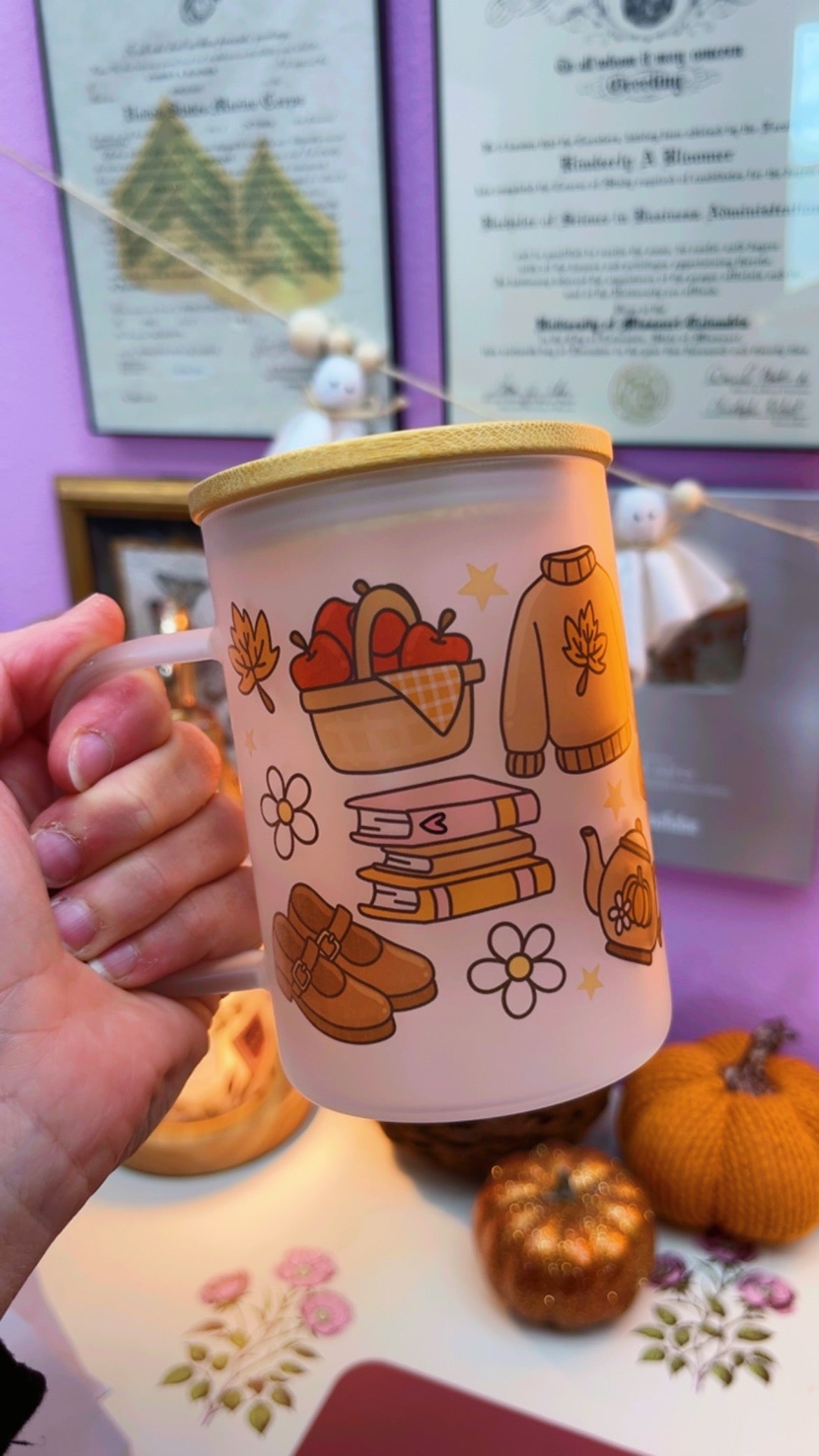 Cozy Autumn Books and Sweaters Glass Mug