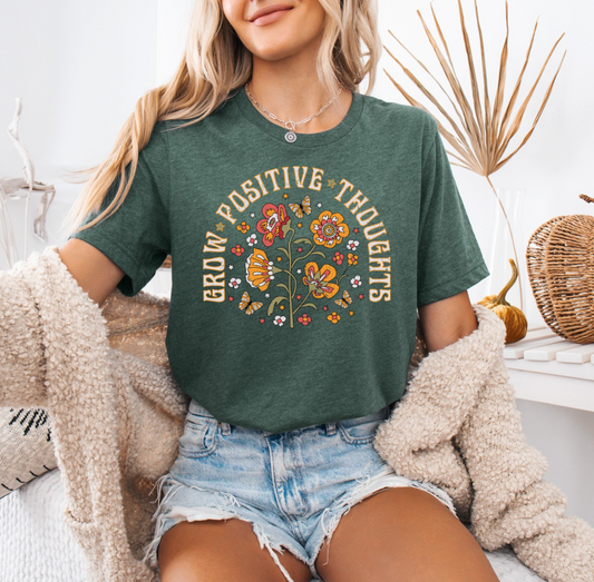 Grow Positive Thoughts T-shirt (Dark Heather Green)