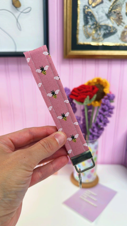 Pink Bees Keychain Wristlet