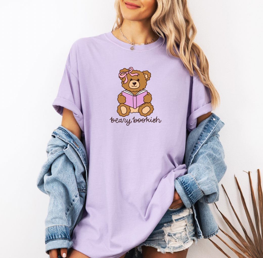 Beary Bookish T-shirt (Orchid)