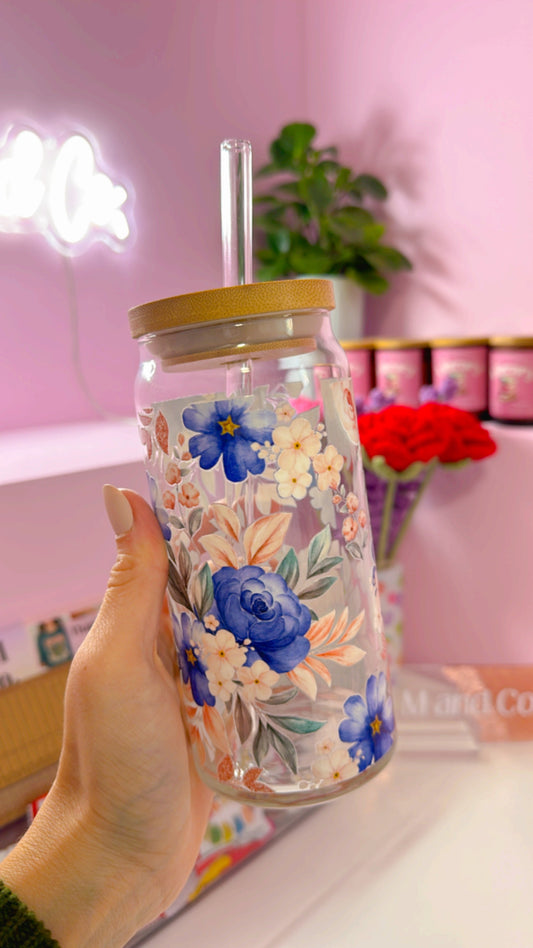 Vintage Florals 20 oz Glass Can