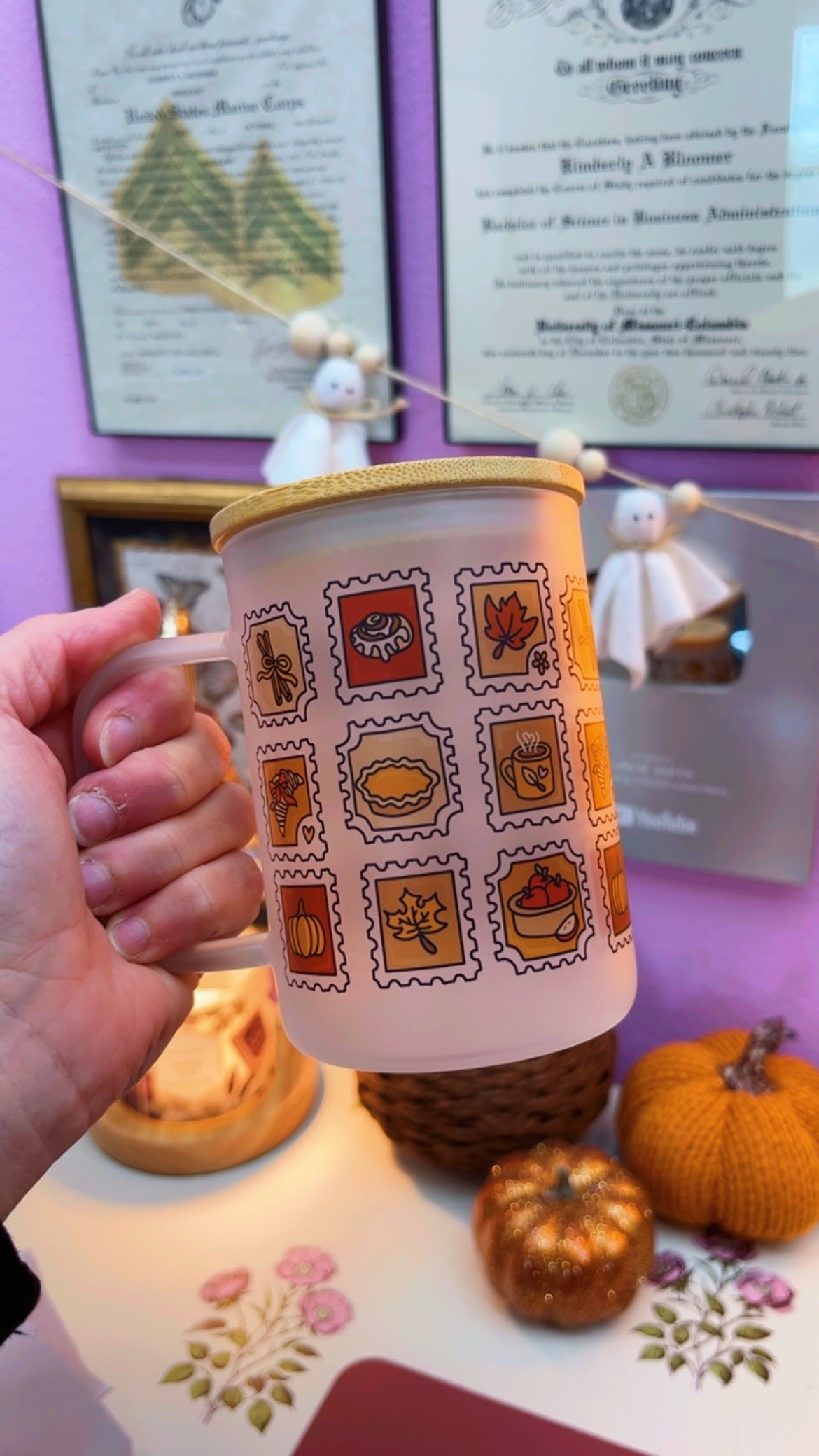Autumn Postage Stamp Glass Mug