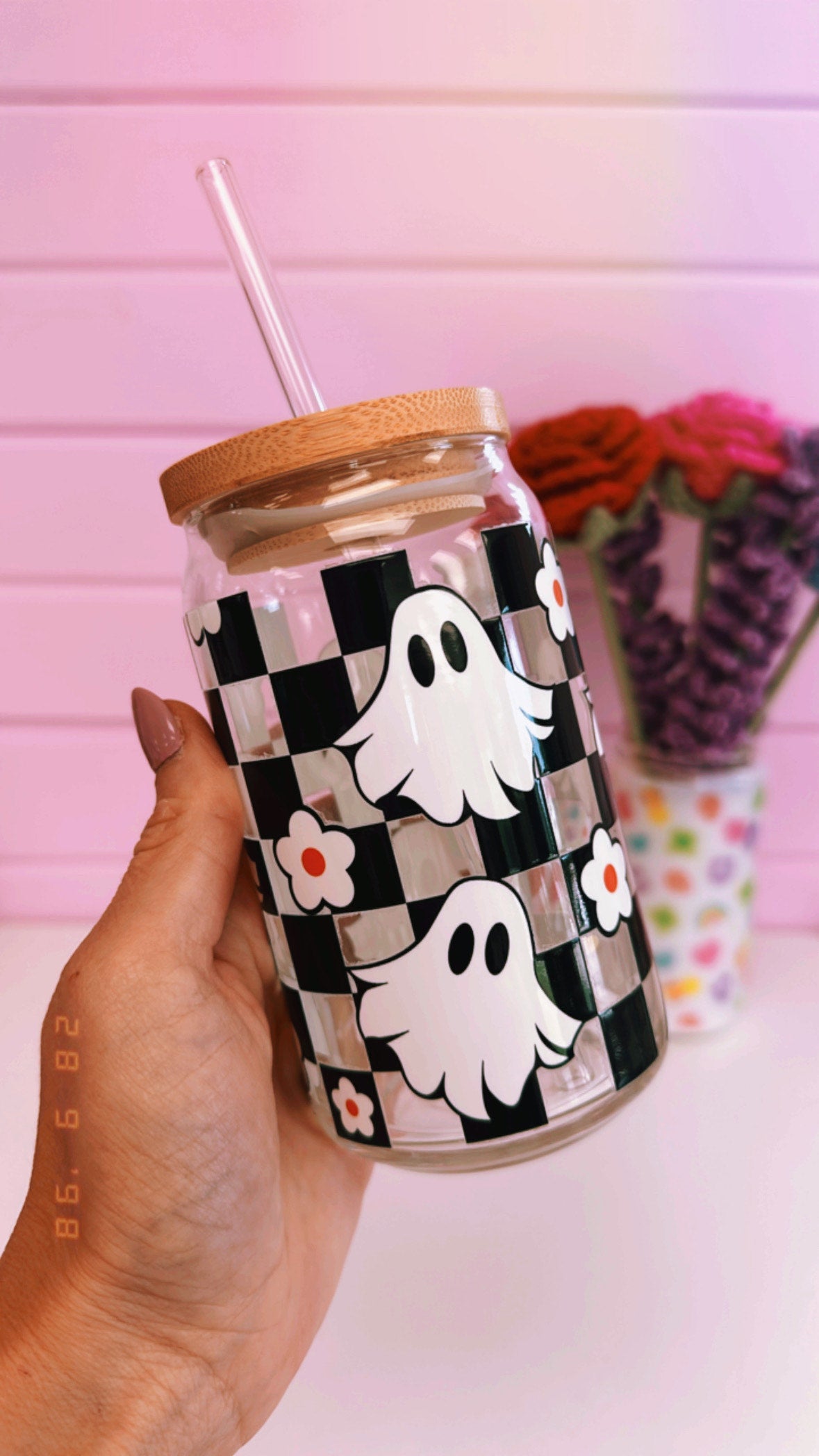 Checkered Ghost 16 oz Glass Can