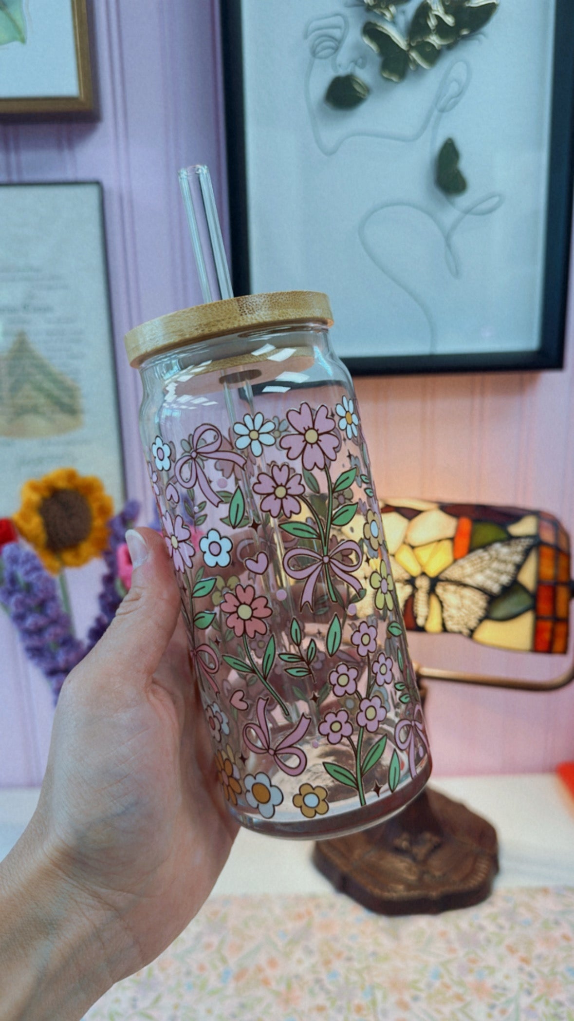 Floral Coquette 20 oz Glass