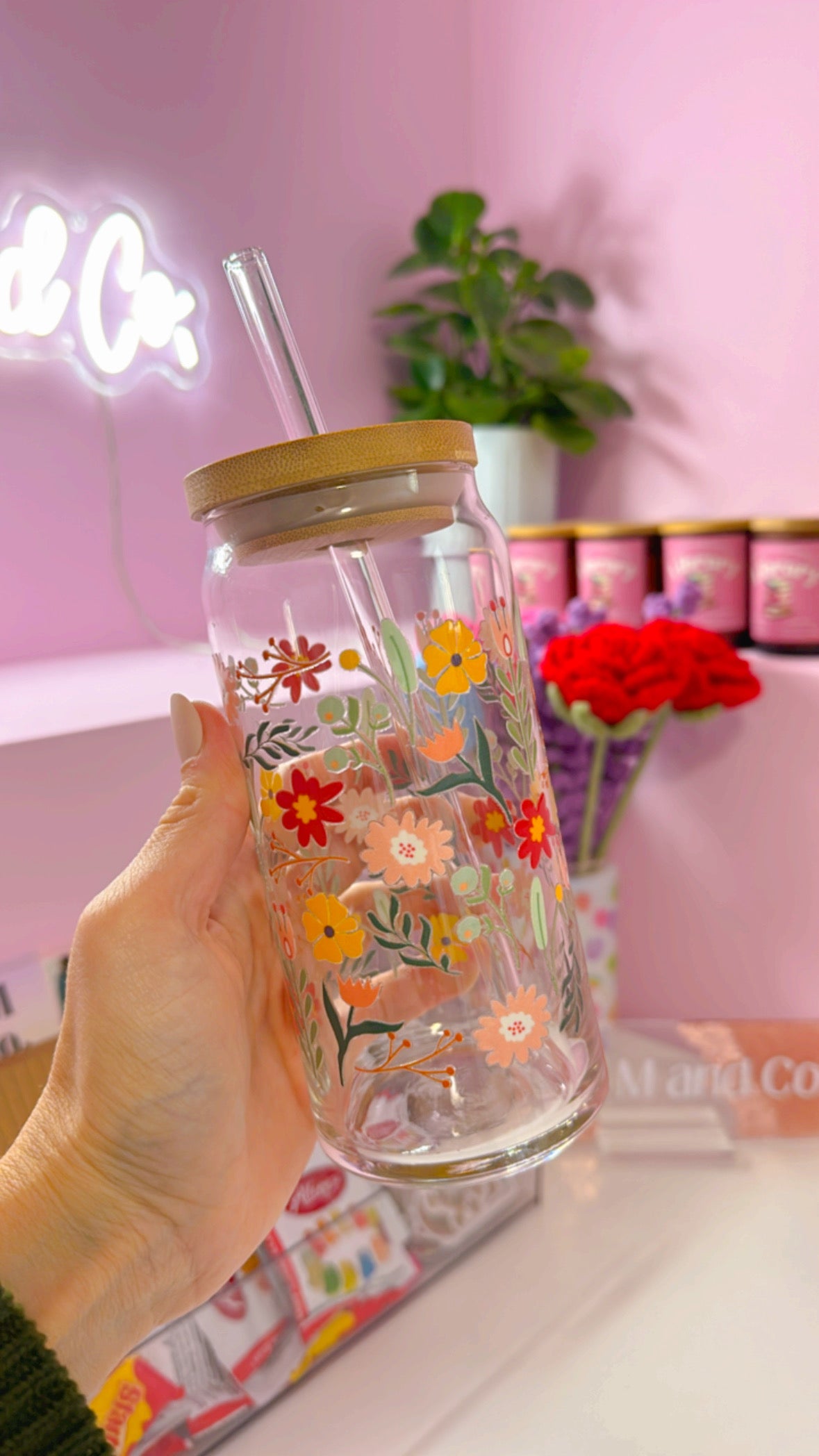 Cutie Florals 20 oz Glass Can