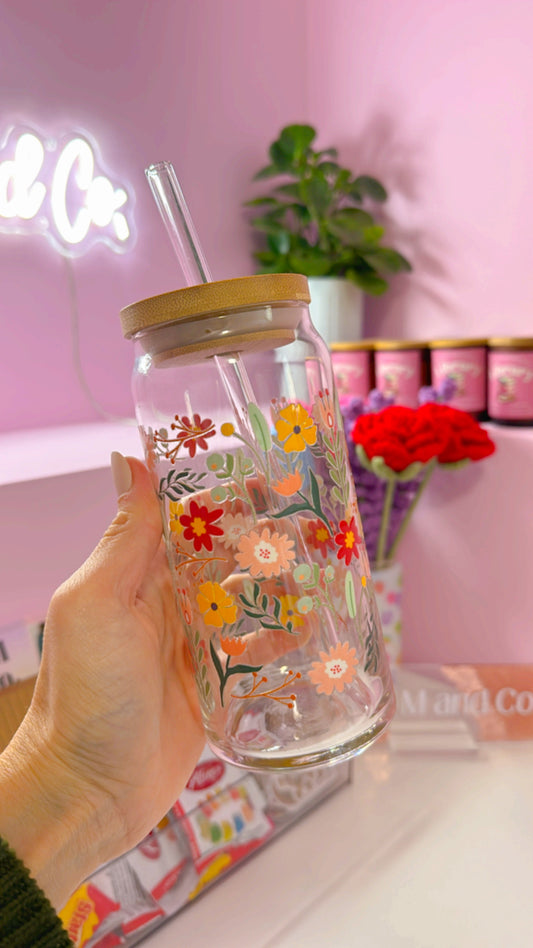 Cutie Florals 20 oz Glass Can