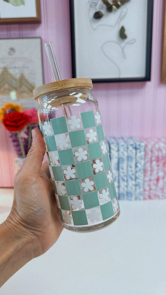 Checkered Floral 20 oz Glass