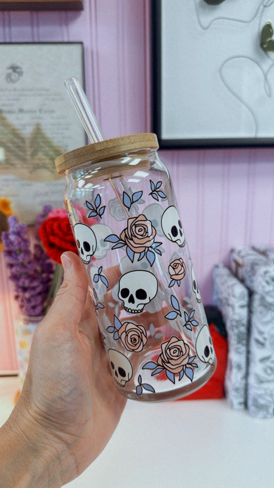 Flowers and Skulls 20 oz Glass