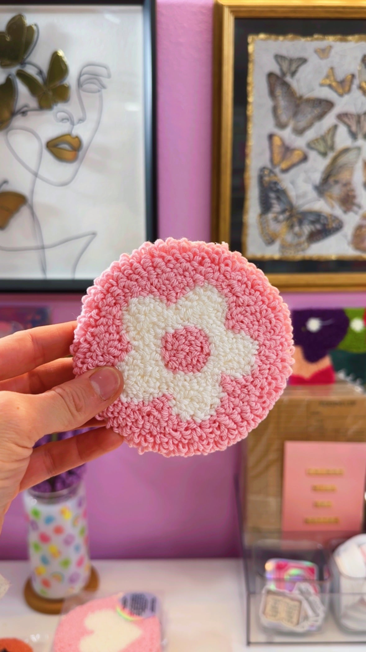 Pink Flower Handmade Coaster