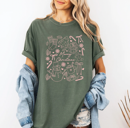 Merry Christmas Doodles T-shirt (Green)
