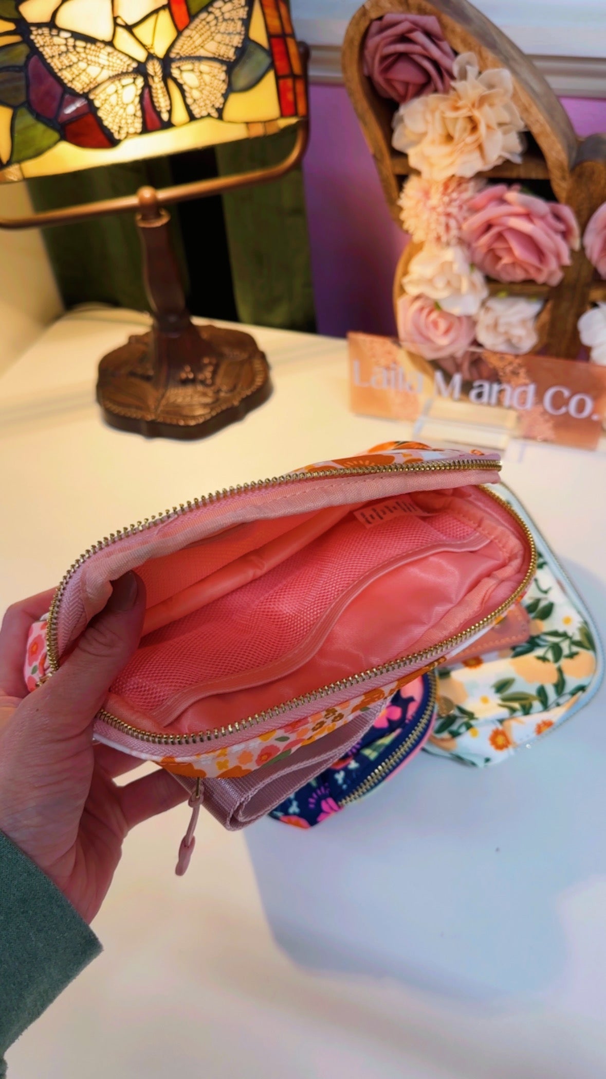 Pink Floral Belt Bag & Wallet Set