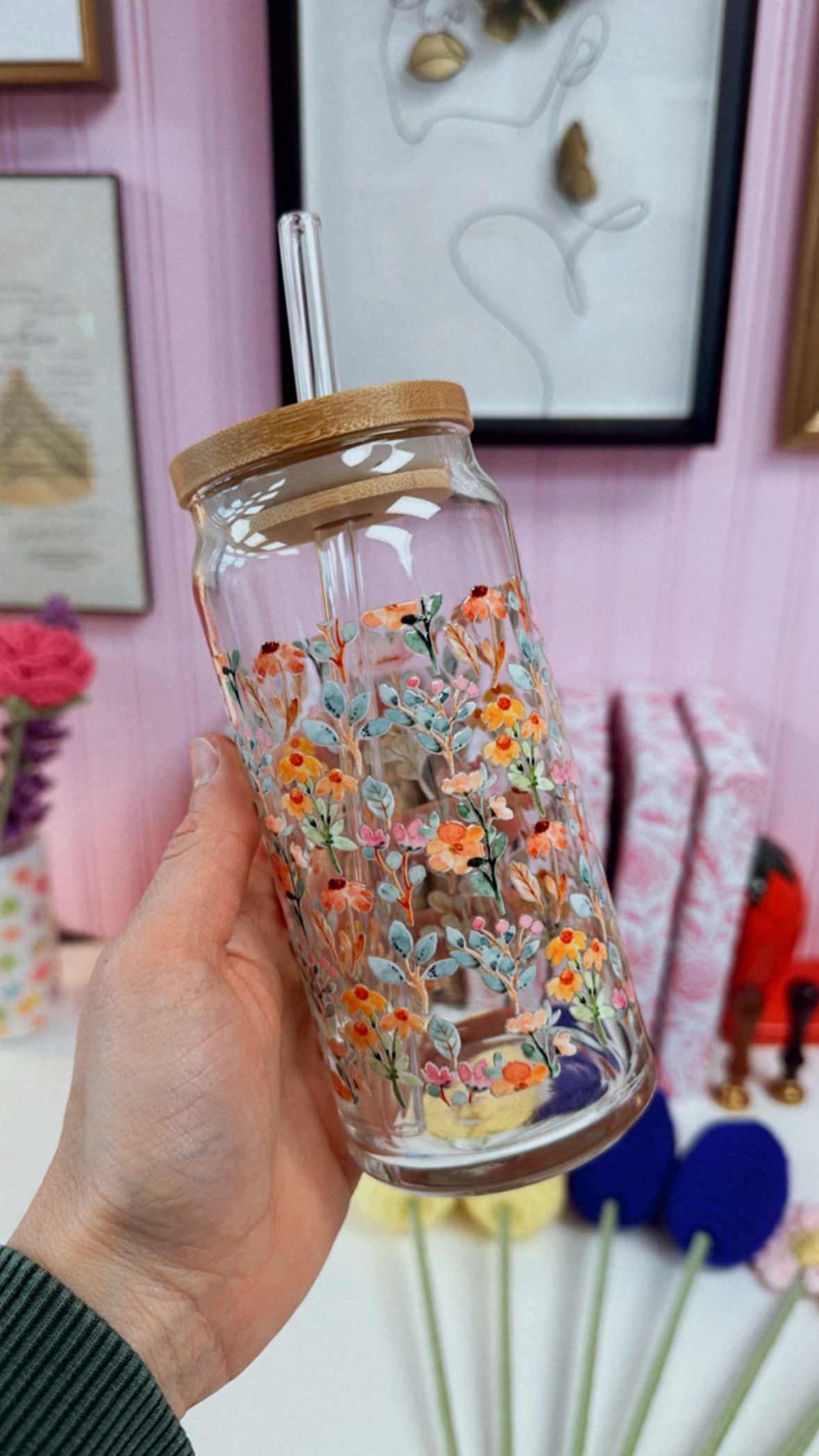Spring Florals 20 oz Glass