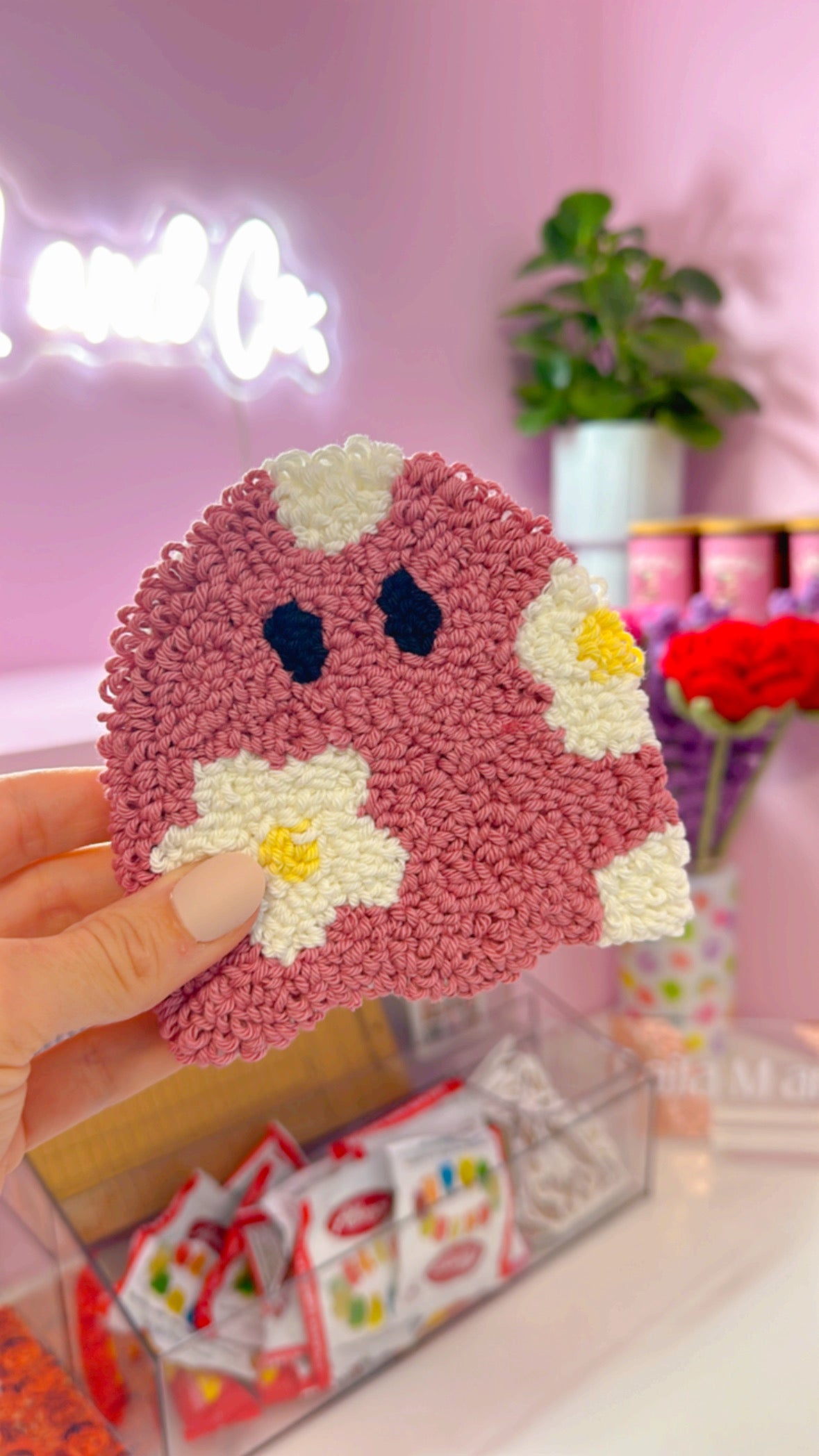 Handmade Floral Ghost (Pink) Coaster