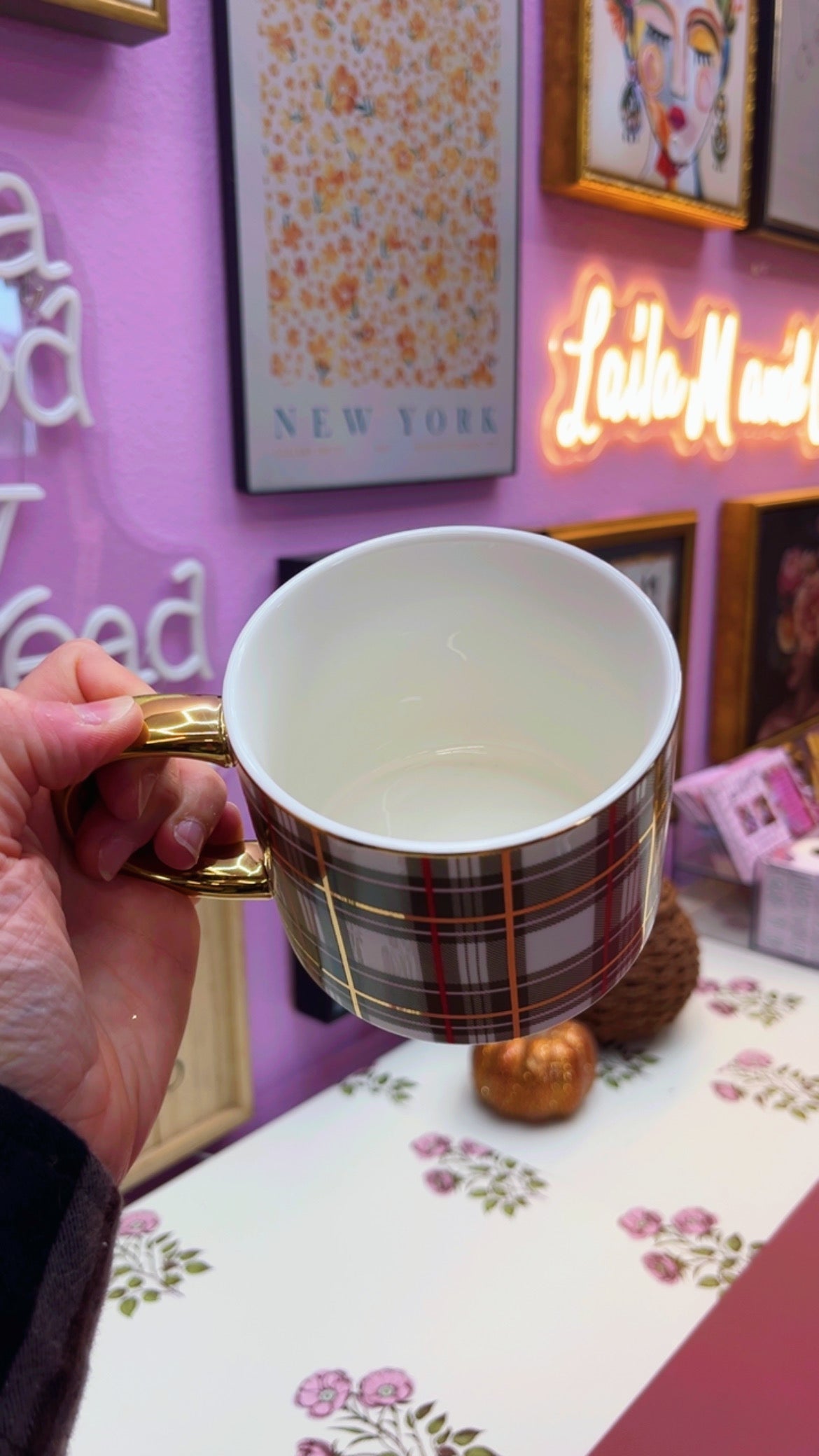 Green Plaid Coffee Mug (14 oz)