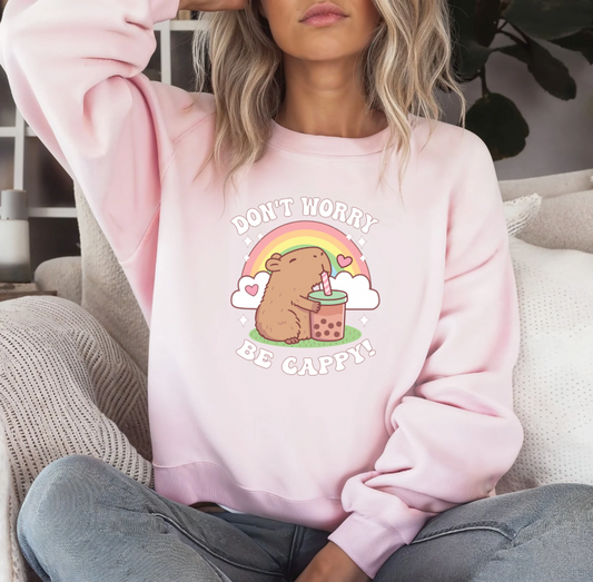 Don’t Worry be Cappy Crewneck (Pink)